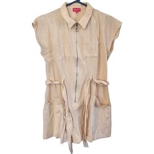 Baby‎ Phat Beige Utility Zip Front Romper Short Sleeve Tie Waist Tan Large
